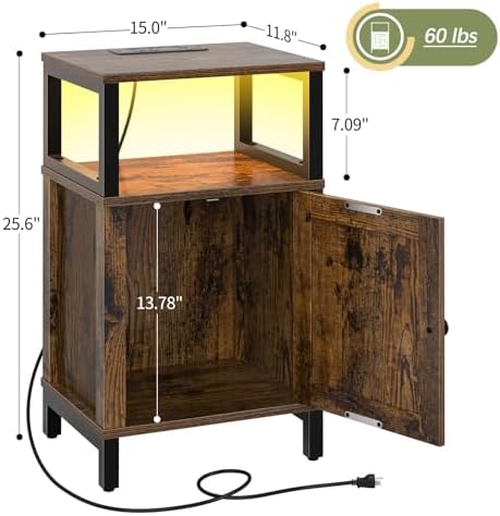 Yoobure Farmhouse Nightstand with Charging Station, Night Stand Barn Door