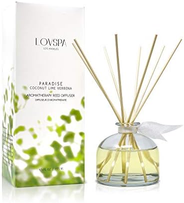 Reed Diffuser Set, Paradise Coconut Lime Verbena Scented Oil Diffuser with Sticks, Home Fragrance Accessories for Bathroom Shelf Decor, Aroma Diffusers for Home or Office Desk, USA Made