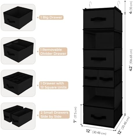 GRANNY SAYS Hanging Closet Organizer with 5 Drawers & 6 Shelves, Black