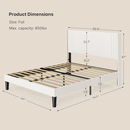 Gizoon Full Bed Frame with Wingback Headboard, Upholstered Platform Bed