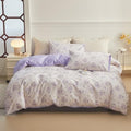Purple Flower Duvet Cover Set Twin Cotton 3 Pcs Girls White Lavender Comforter Cover with Zipper Closure,Romantic Duvet Cover + 2 Pillowcases for Spring