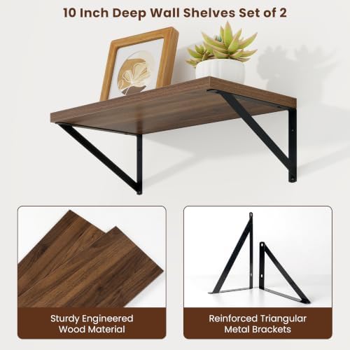 Axeman Deep Floating Shelves, 18'' x 10'' Walnut Wall Shelves Set of 2