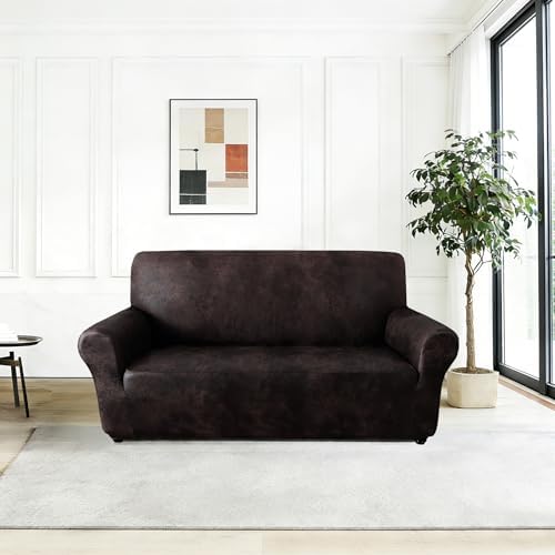 ANARACHON 1-Piece Leather-Look Loveseat Cover,Stretch Loveseat Slipcover