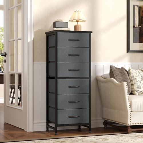 Sweetcrispy Tall Fabric Dresser for Bedroom, 6 Drawer Chest of Drawers