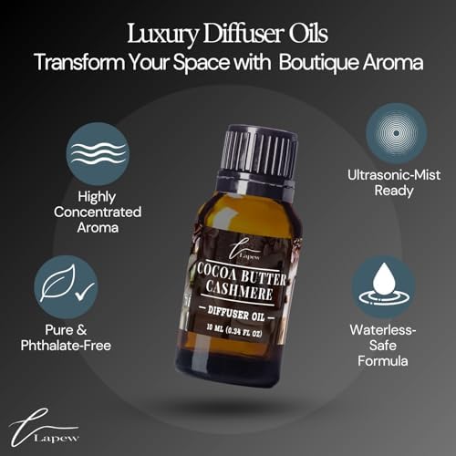 Lapew Cocoa Butter Cashmere Waterless Diffuser Oil | Fragrance Oil for Nebulizer & Cold Air Diffusers | Scented Home Oil | 0.34 fl oz