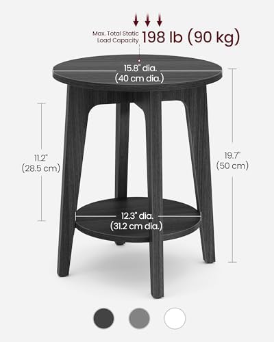VASAGLE Round Side Table with Lower Shelf, End Table for Small Spaces