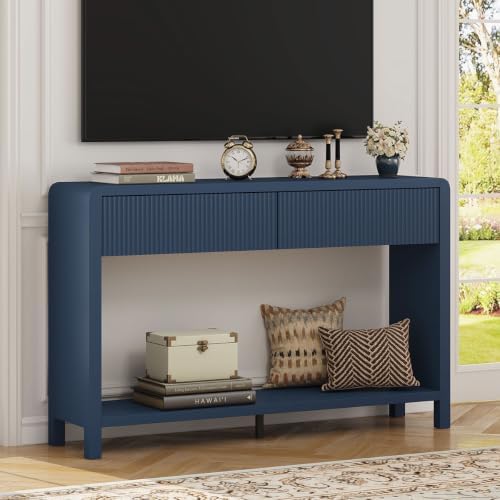 FATORRI Console Table for Entryway with 2 Fluted Drawers, 47.2" Blue