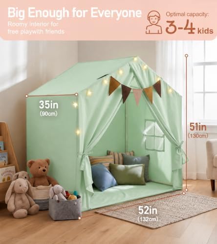 Little Dove Kids Play Tent with Star Lights & 2 Windows, Large Reading Nook & Playhouse for Indoor & Outdoor Use, Play Tent for Boys & Girls, Birthday, 52"x35"x51", Green
