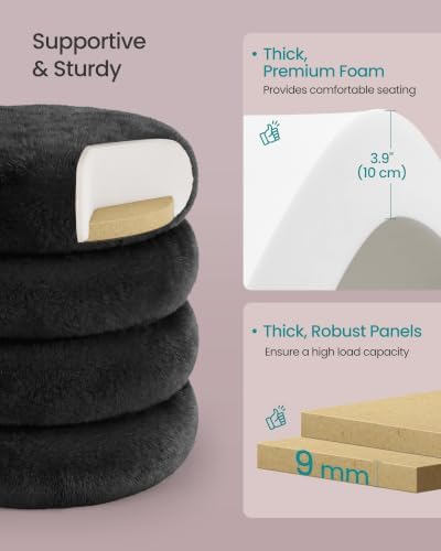 SONGMICS Round Ottoman with Storage, Vanity Stool, Plush Fabric
