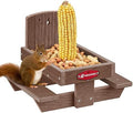 Kingsyard Squirrel Feeder Table for Outside, Recycled Plastic Squirrel & Chipmunk Picnic Table Feeder with Corn Cob Holder, 2 x Solid Structure Benches, Easy to Clean (Brown)