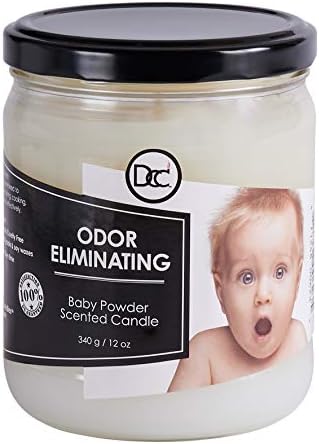 Baby Powder Odor Eliminating Highly Fragranced Candle - Eliminates 95% of Pet, Smoke, Food, and Other Smells Quickly - Up to 80 Hour Burn time - 12 Ounce Premium Soy Blend