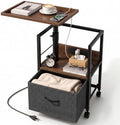 Faesun Night Stand with Charging Station & Swivel Tray Top, Walnut Gray