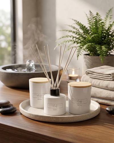 ASALY Luxury Candle & Reed Diffuser Gift Set - 2 Soy Wax Candles (30 Hr Burn) + 1 Reed Diffuser | White Tea, Mon Paris & Rose Oud Scents | Elegant Gift Box | Birthday, Anniversary, Mother's Day