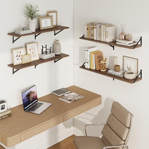 Axeman Deep Floating Shelves, 40'' x 10'' Walnut Wall Shelves Set of 2
