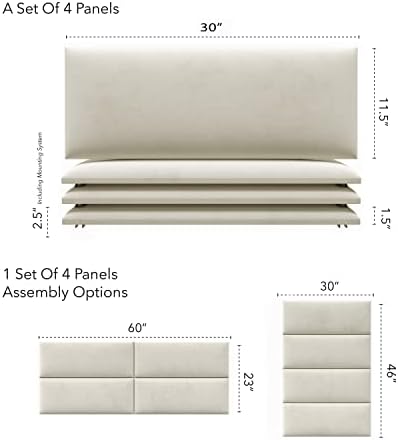 Vänt Wall Mounted Headboard Panels, Queen/Full, Velvet Ivory