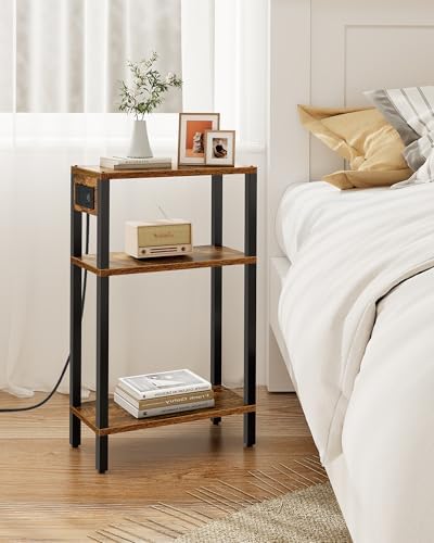 TUTOTAK Narrow Side Table, 3-Tier Small End Table with Charging Station