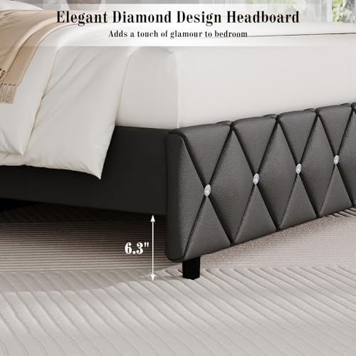 BarnFurin Full Bed Frame with Diamond Tufted Headboard, Gray
