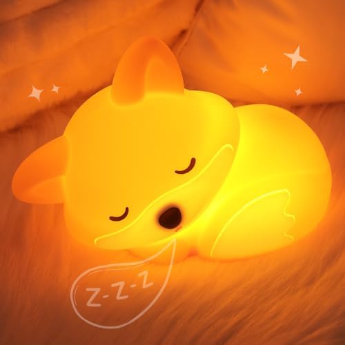 Fox Night Light for Kids, Fox Lamp Silicone Nursery Rechargeable, Birthday Back to School Gifts for Girl Boy, Squishy Touch Nightlight with Dimmable Timer, Breastfeeding Toddler Bedroom Decor