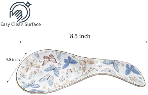 Ceramic Spoon Rest for Stove Top Kitchen Counter Large Spoon Holder Farmhouse Floral Flowers Print Coffee Spoon Cooking Utensil Tools Rest Modern Kitchen Decor