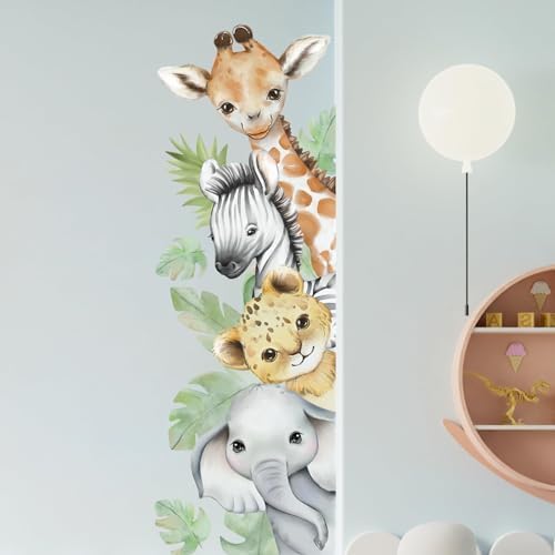 44.88x 15.75 Inch Watercolor Animal Wall Decals Jungle Animal Wall Stickers Tiger Elephant Giraffe Removable Peel and Stick Wall Decals for Nursery Playroom Bedroom Classroom Kindergarten Wall Decor