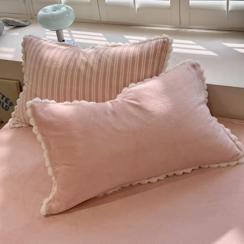 AOJIM Milk Velvet Duvet Cover Set Twin XL 3Pcs Retro Pink Striped Bedding