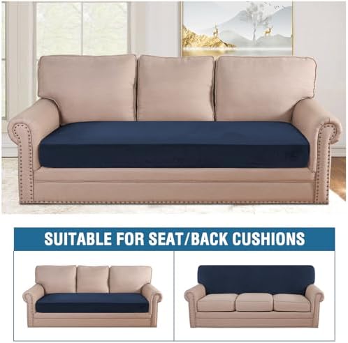 H.VERSAILTEX Velvet Stretch Individual Couch Cushion Cover Plush Cushion Slipcover for Loveseat Sofa Cushion Furniture Protector Seat Cushion Sofa Cover (1 Piece Sofa Cushion Cover, Navy)