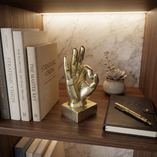 Nice purchase Hand Finger Gesture Desk Statues Fingers Sculpture Creative Home Living Room Cabinet Shelf Decoration (OK Gesture in Gold)