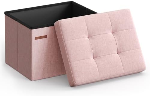 SONGMICS Small Folding Storage Ottoman, 15.7 x 12.2 x 12.2 Inches