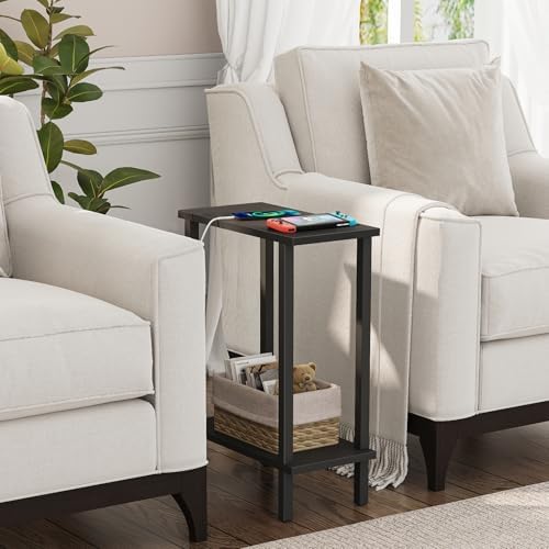 TUTOTAK Narrow Side Table, 2-Tier Small End Table for Couch