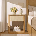 Night Stand, Rattan Nightstand with 1 Drawer&Open Shelf