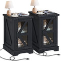 Joaxswe Narrow Night Stand Set 2 with Charger Station, Glass Barn Door