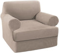 Turquoize T Cushion Chair Slipcover Armchair Slipcover for Living Room Stretch Sofa Couch Cover Soft Armchair Cover Washable Furniture Covers with Individual T Cushion Seat Covers (Chair, Sand)