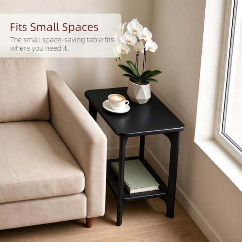 Solid Wood Small Black Side Table for Living Room, Bedroom