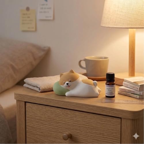Passive Stone Diffuser, Cute Animal Series Aromatherapy Oil Diffuser for Tabletop Decor (1, Napping Shiba)