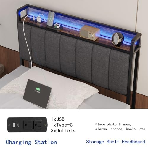 Queen Headboard Only with Storage & Outlets,Bed Headboard Queen Size,Gray