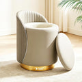 Vanity Chair with Storage, Leather Vanity Stool, 360° Swivel Makeup Chair with Back, No Assembly Upholstered Accent Chairs Stool for Bedroom, Dressing Room, Living Room, Grey