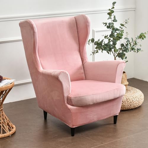 HAOYONG Velvet Wingback Armchair Covers 2-Piece Elastic Stretch Wingback Chair Sofa Slipcover Soft Wingback Chair Slipcover Washable Armchair Protector Cover for Living Room Wedding and Party