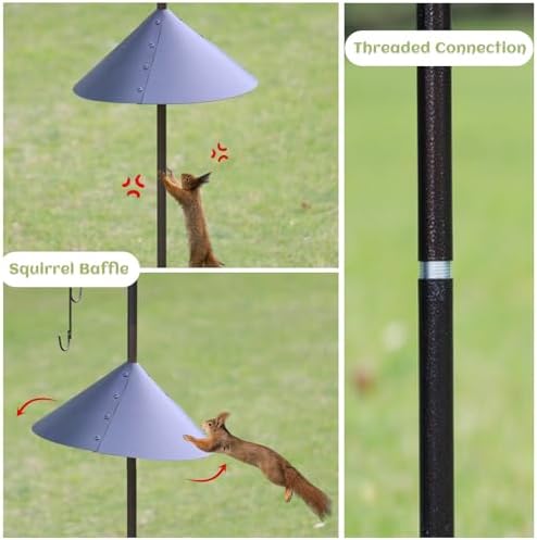 Deluxe Bird Feeding Station Kit Bird Feeder Pole with Squirrel Baffle, Suet Cage, Bath Tray for Planter Hanger - Wildlife-Friendly Design