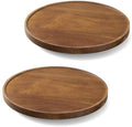 2 Pack 10" Acacia Wood Lazy Susan Turntable Organizer for Cabinet, Round Serving Tray Decorative Tray Vintage Centerpiece Candle Holder Tray, Farmhouse Tray for Kitchen Countertop Coffee Table Decor
