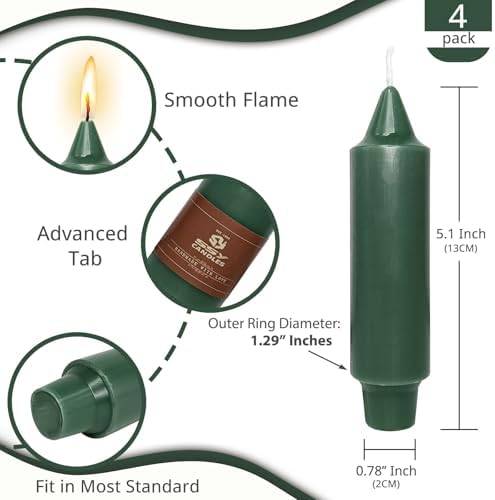 NJAO HOO Dark Green Short Taper Candle 5 Inch Christmas Candlesticks Unscented Dripless Tapered Candle Set for Home Decor Party Dinner Candles, 4 Pack