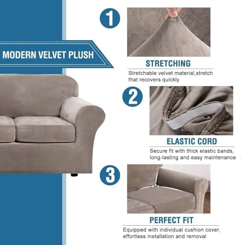 H.VERSAILTEX Rich Stretch 2 Piece Chair Cover Chair Slipcover Sofa Cover Furniture Protector Couch Soft with Elastic Bottom Chair Couch Cover with Arms Width Up to 49 Inch(Chair, Taupe)