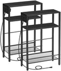 HOOBRO Small Narrow Side Table with Charging Station Set of 2, Skinny End Table for Small Spaces, Slim Nightstand with USB Ports Outlet, Sofa Beside Table with Storage Shelf BB102UBZP201