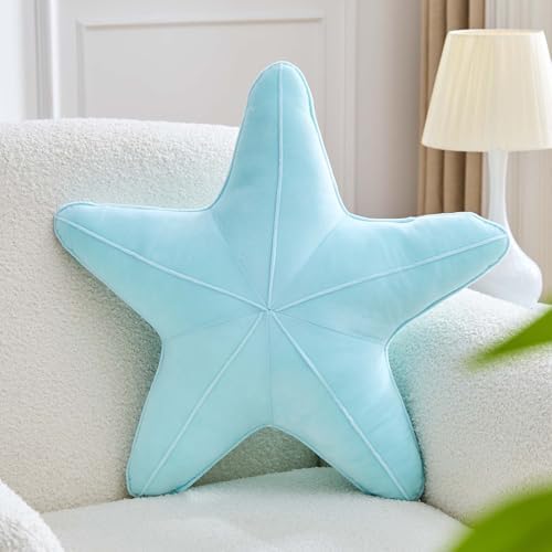 Uvvyui Starfish Pillow Cute Star Decorative Throw Pillows with Soft Velvet Sea Pillow Aesthetic Home Decor Ocean Beach Cushion（Blue, 15 Inch）