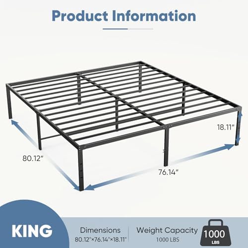 DUMOS King Bed Frames, 18 Inch Height Metal Platform Bed Frame