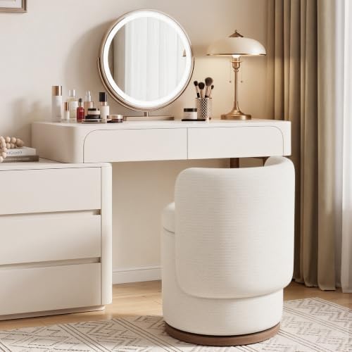 Ottoman with Storage, Round Vanity Stool with Back