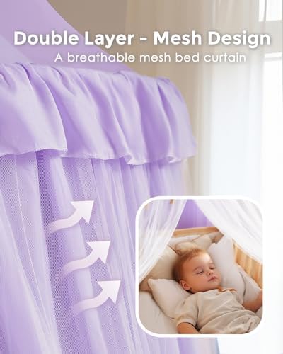 little dove Bed Canopy for Girls with Star Lights, 39.4''x 106'', Purple