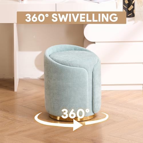 Swivel Vanity Stool with Back Comfy Vanity Chair with Gold Base Modern Round Stool for Makeup Vanity Ottoman Foot Rest for Bedroom livingroom (Sage)