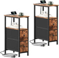Somdot Narrow End Table Set of 2, Charging Station, Side Table, 2 Drawers