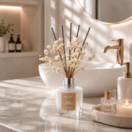Airkeep Reed Diffuser Set,3.38 fl oz (100 ml) - Warm Teakwood Oil Diffusers with 8 Reed Sticks, Home Fragrance Reed Diffuser for Bathroom Shelf Decor