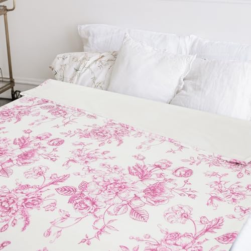 JarThenaAMCS Pink Floral Fuzzy Blanket Pink Flowers Throw Blanket Decorative Soft Cozy Flannel Blankets for Home Bed Sofa Couch Chair, 50 x 60 Inch